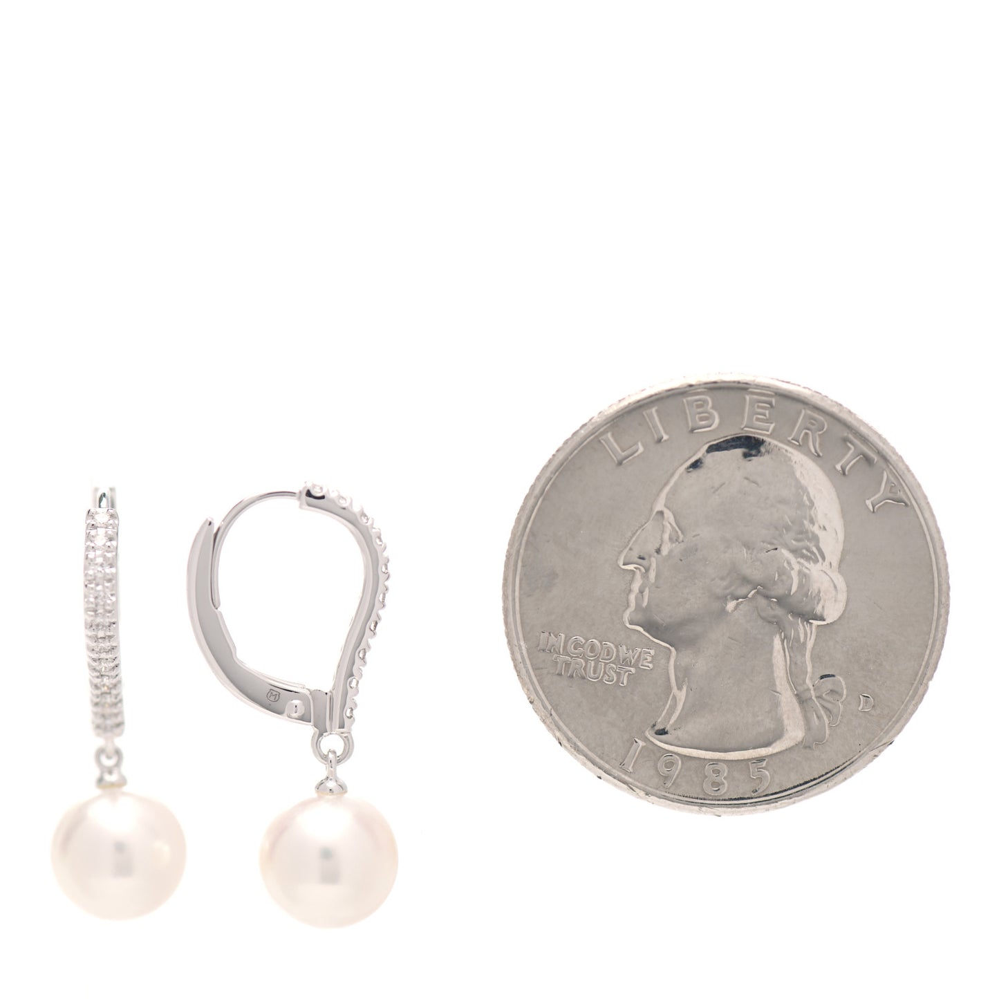 18K White Gold Diamond Akoya Pearl 7.5mm Drop Earrings