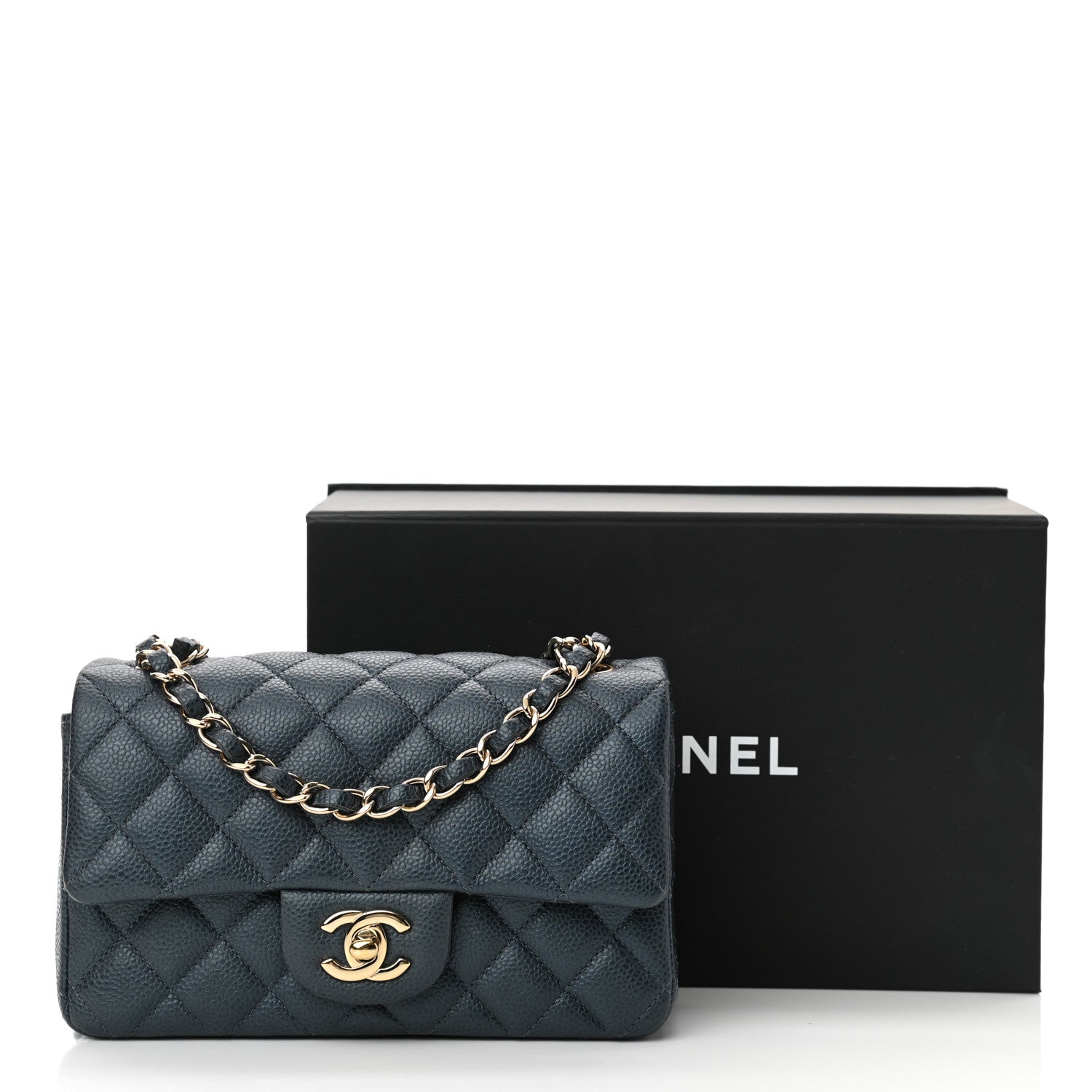 Chanel Iridescent Caviar Quilted Mini Rectangular Flap Dark Blue 10 of 10