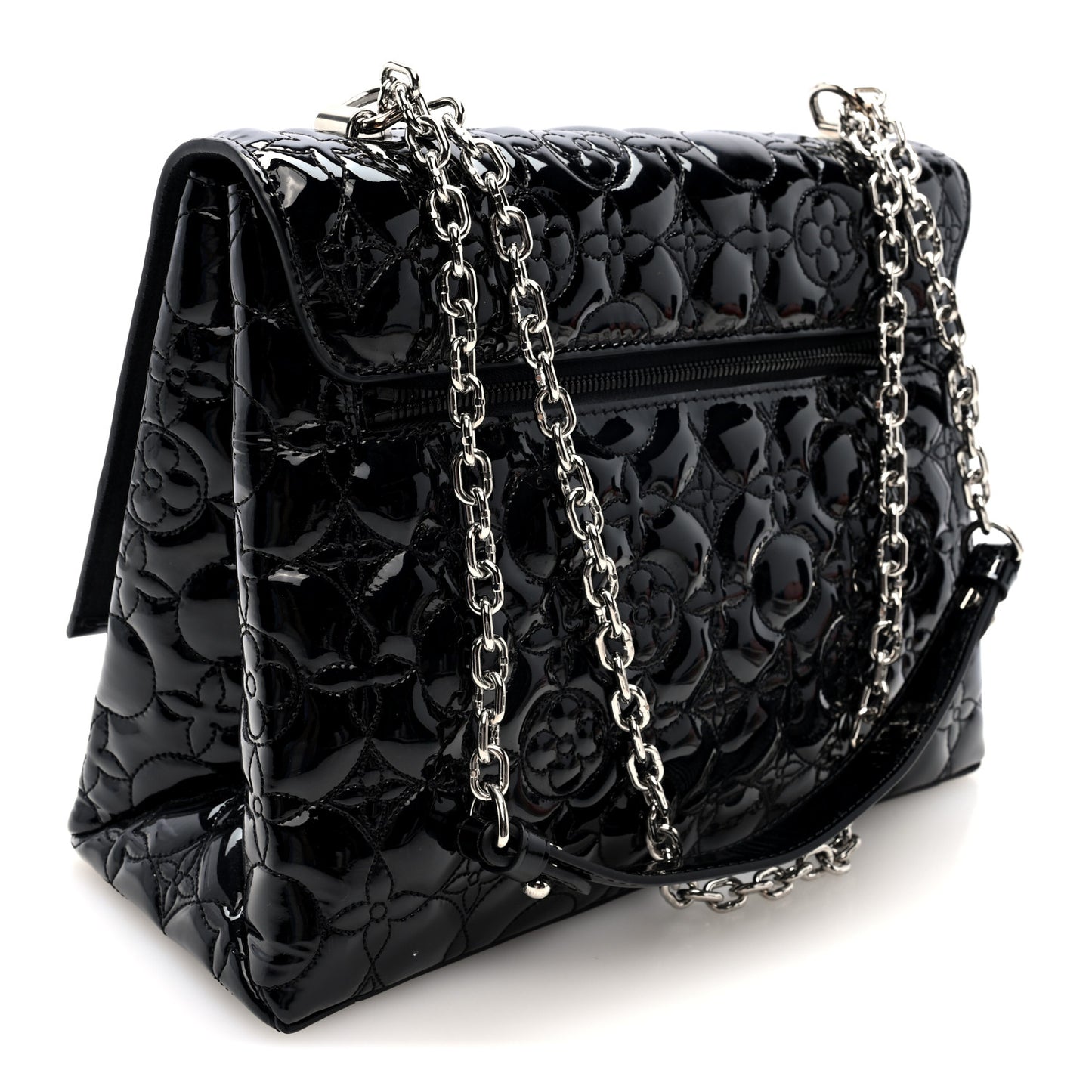 Vernis Flower Quilted Twist Shoulder Bag GM Black
