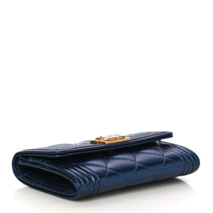Chanel Metallic Lambskin Quilted Boy Flap Card Holder Blue 4 of 12