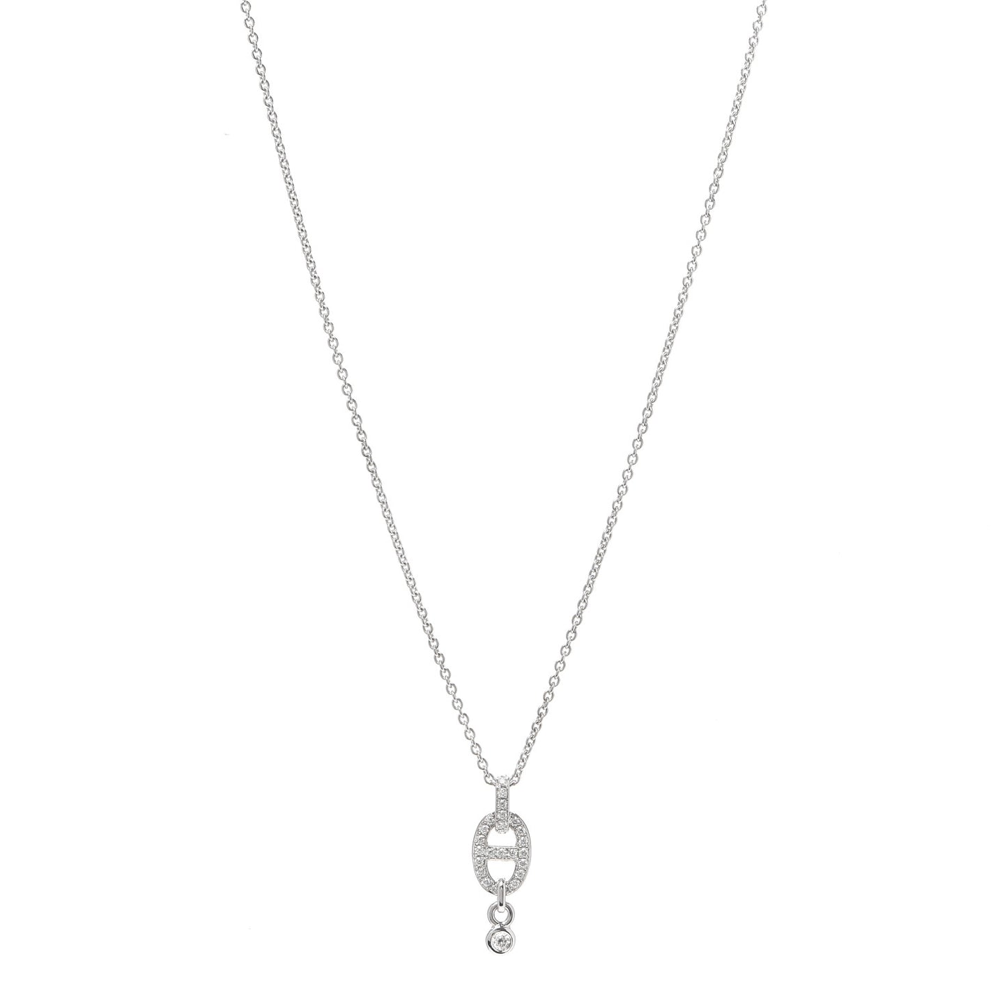 18K White Gold Diamond PM Chaine d'Ancre Enchainee Necklace