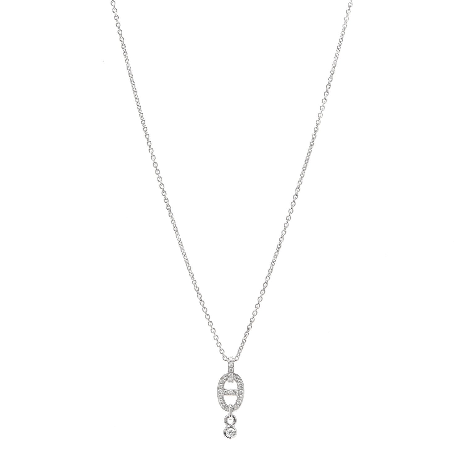 Hermes 18K White Gold Diamond PM Chaine d'Ancre Enchainee Necklace 1 of 6
