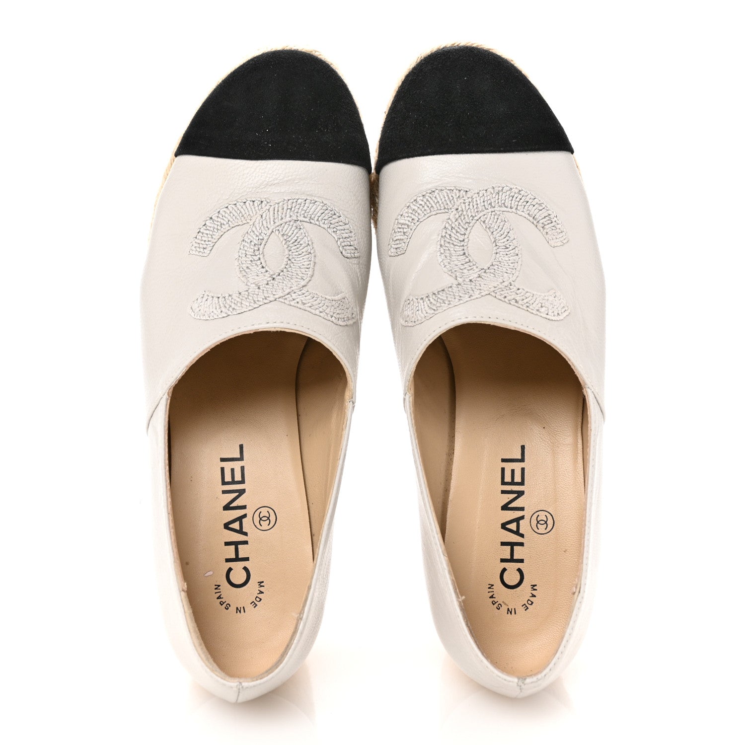 Chanel Lambskin Suede CC Espadrille Wedges 39 Grey Black 2 of 10