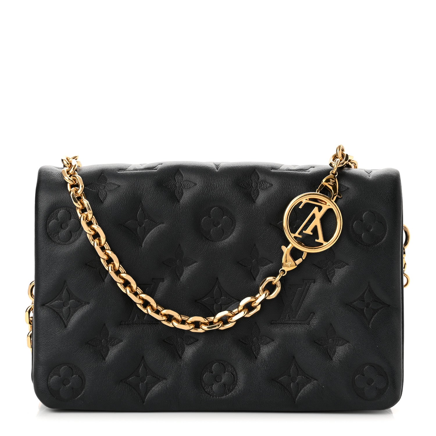 Louis Vuitton Lambskin Embossed Monogram Pochette Coussin Black 1 of 10