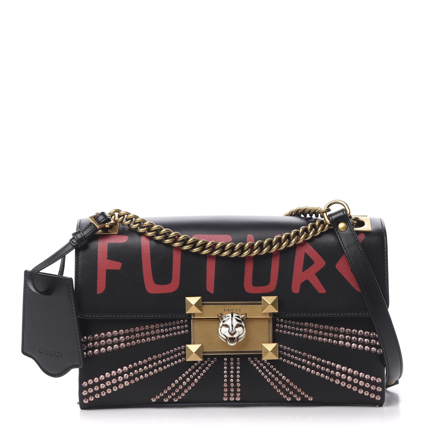 Gucci Calfskin Crystal Embellished Future Shoulder Bag Black 1 of 11
