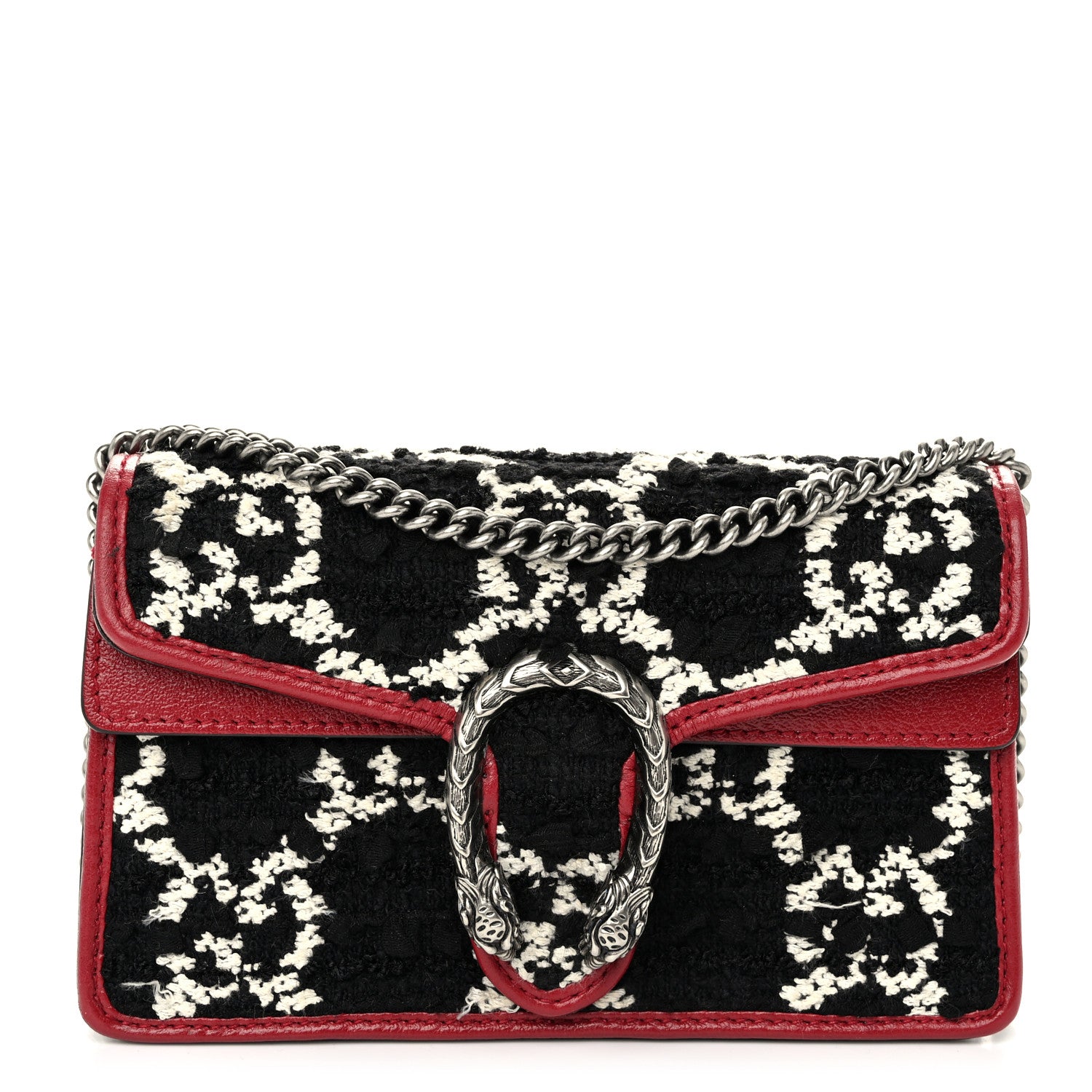 Gucci Tweed GG Monogram Super Mini Dionysus Shoulder Bag Black White Romantic Cherry 1 of 10