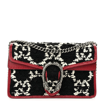 Gucci Tweed GG Monogram Super Mini Dionysus Shoulder Bag Black White Romantic Cherry 1 of 10