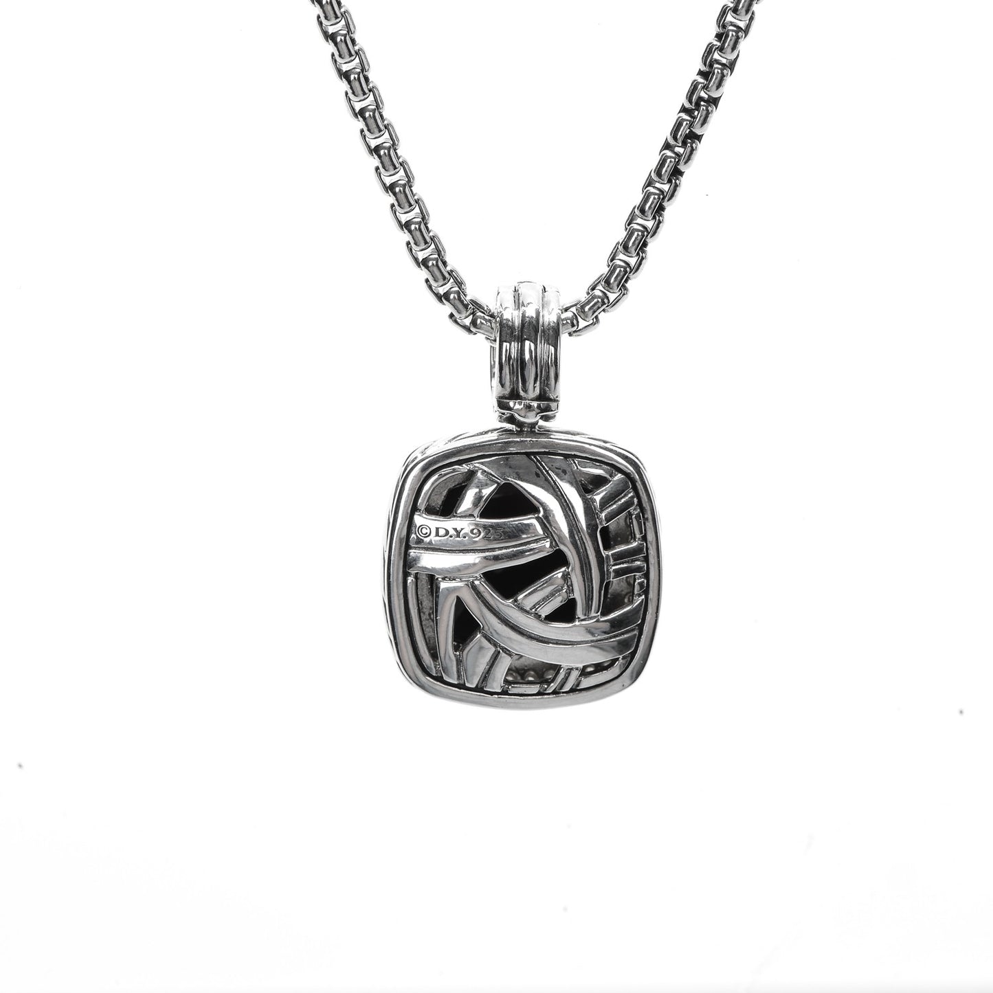 Sterling Silver Diamond Black Onyx 14mm Albion Pendant Necklace