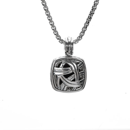 David Yurman Sterling Silver Diamond Black Onyx 14mm Albion Pendant Necklace 5 of 7