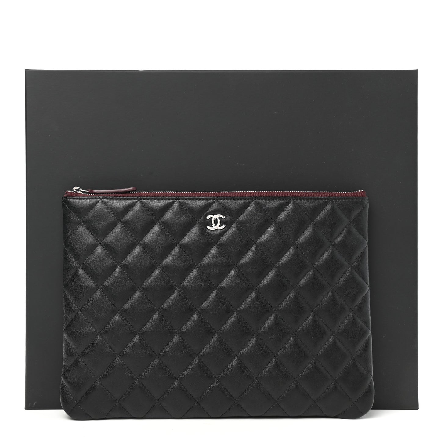 Lambskin Quilted Medium Cosmetic Case Black