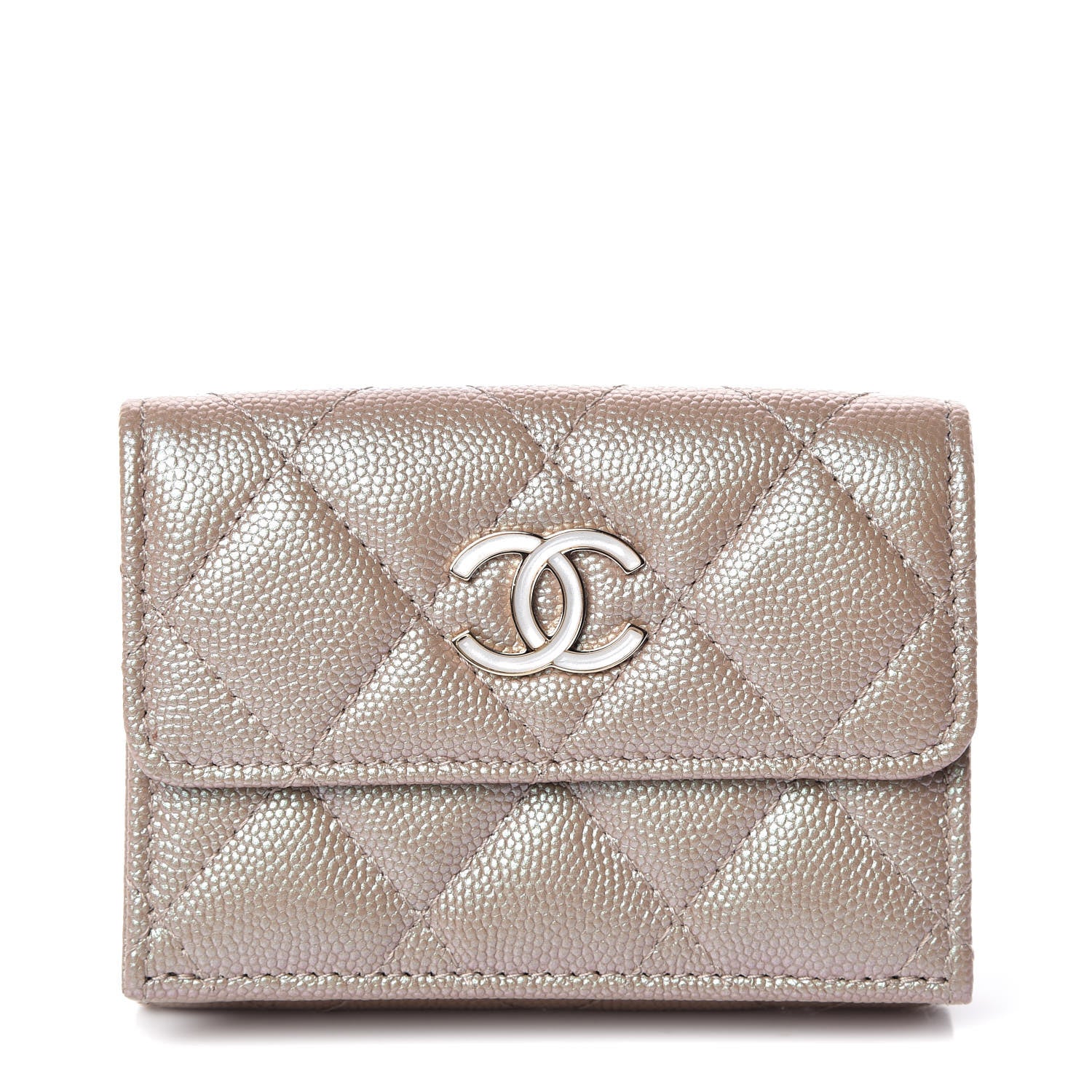 Chanel Iridescent Caviar Quilted Double Flap Wallet Beige 1 of 10