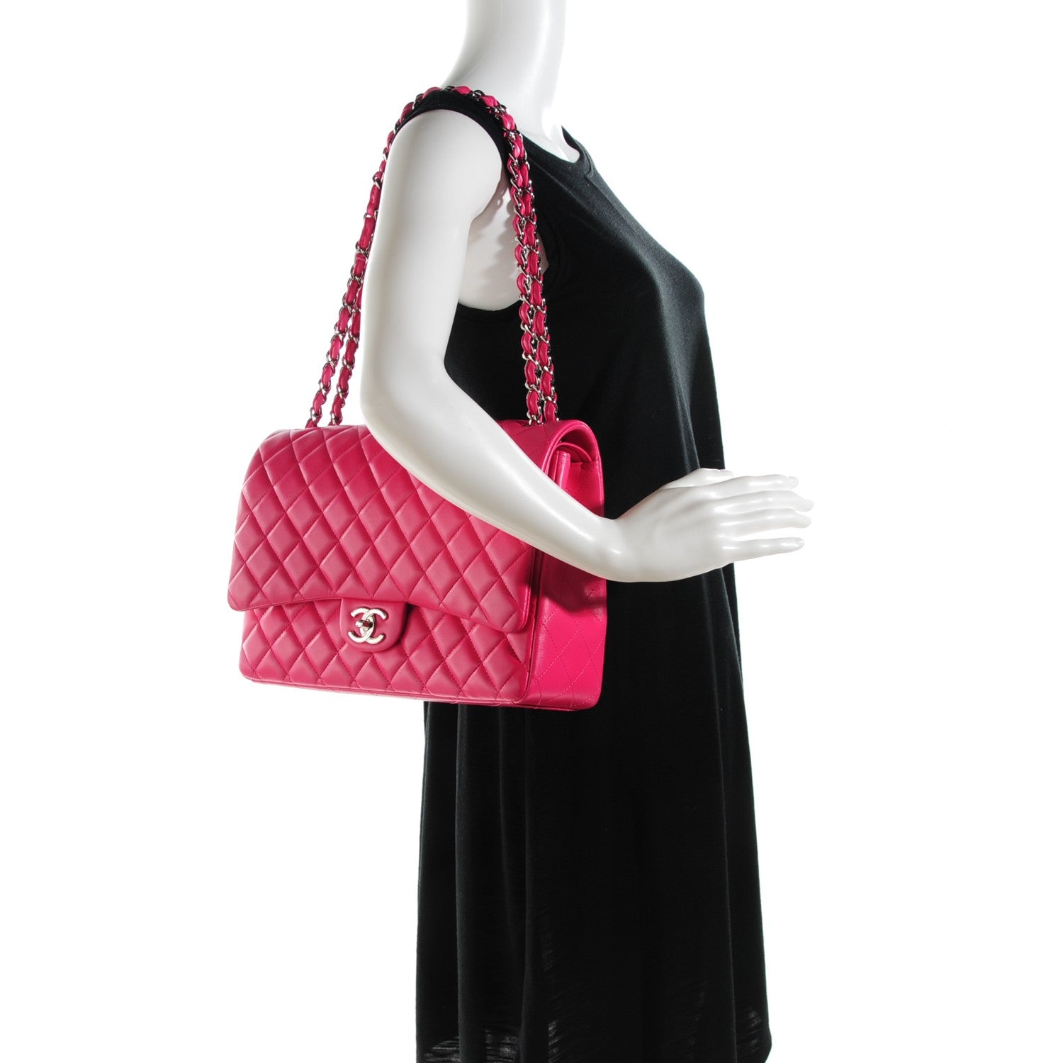 Chanel Lambskin Quilted Maxi Double Flap Fuchsia 2 of 9