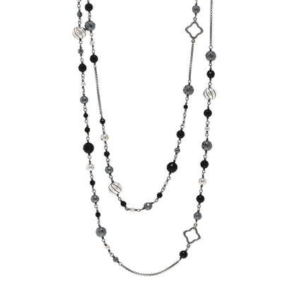 David Yurman Darkened Sterling Silver Onyx Hematite Quatrefoil Bead Chain Necklace 1 of 4