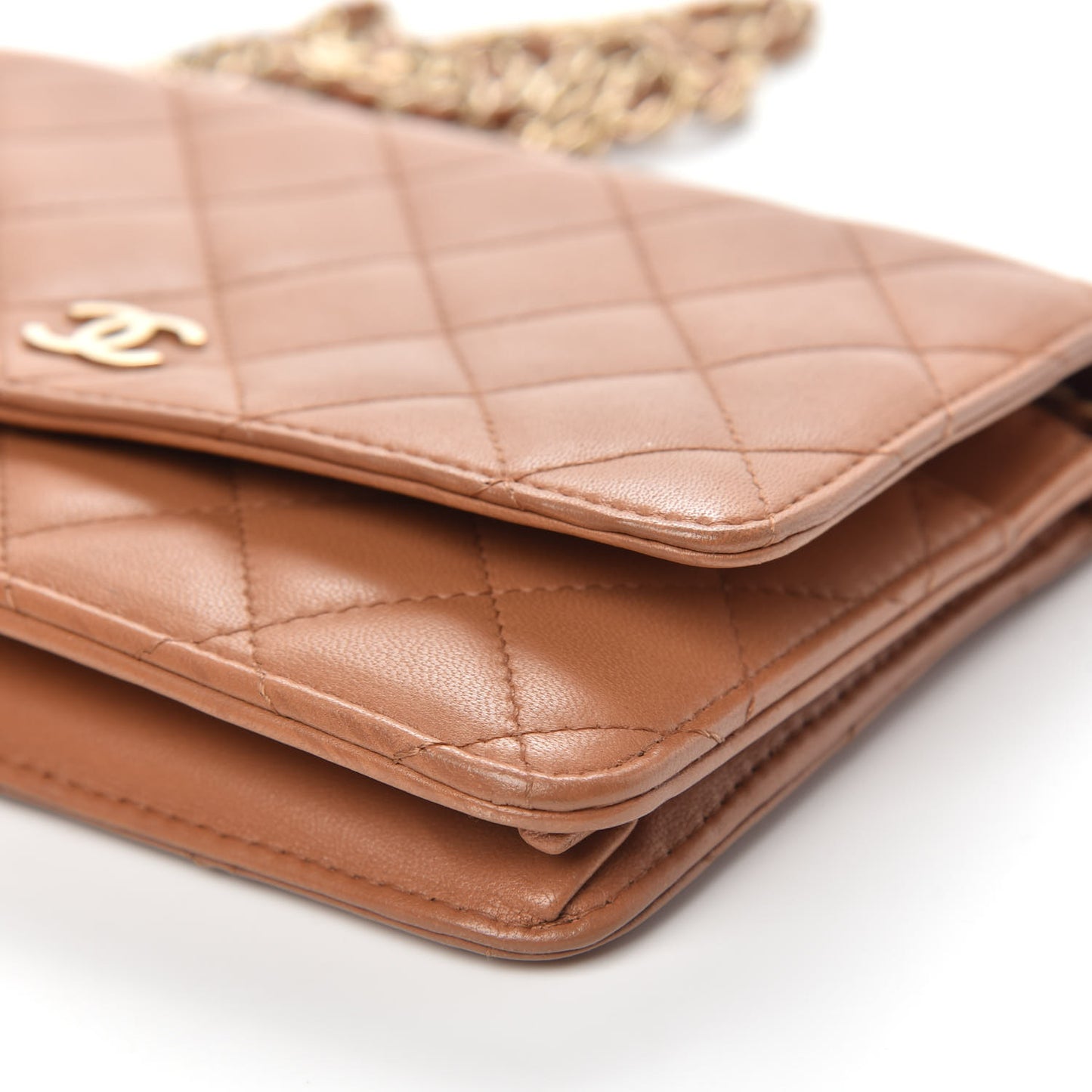 Lambskin Quilted Wallet on Chain WOC Brown
