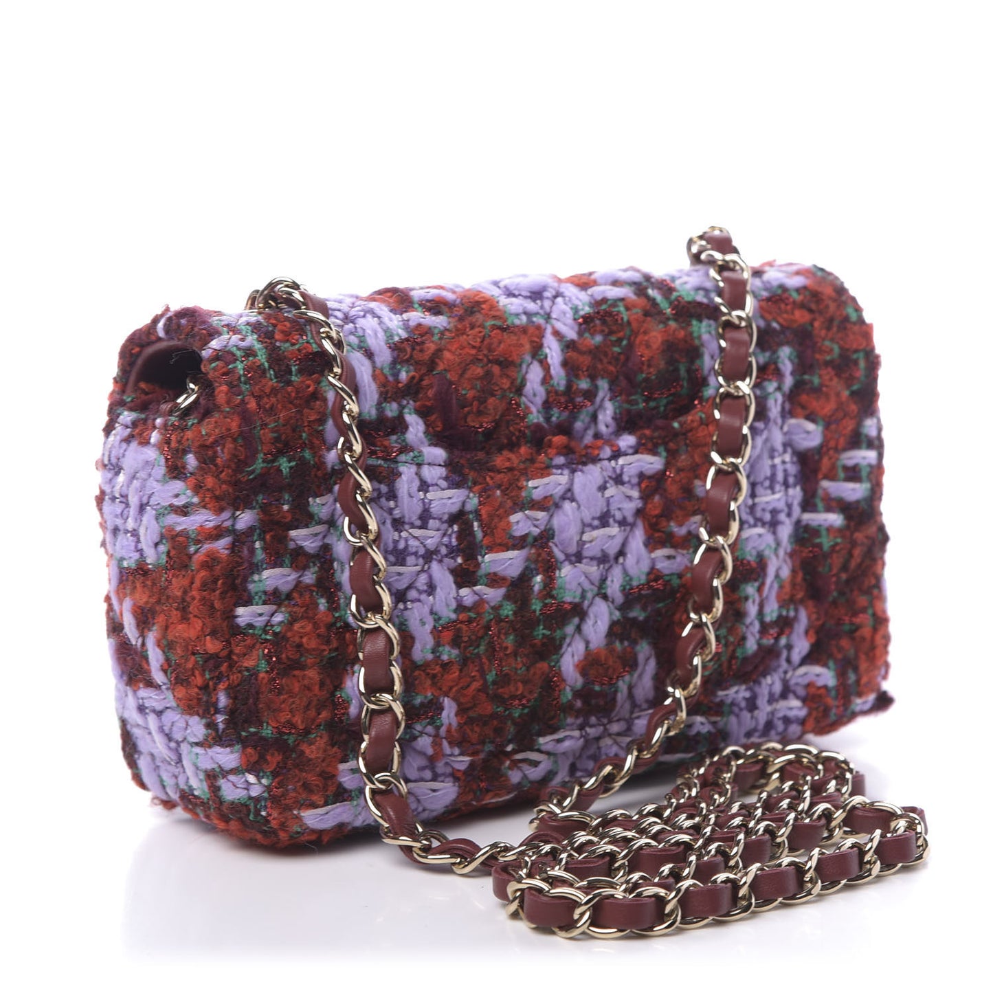 Tweed Quilted Mini Rectangular Flap Red Purple Green