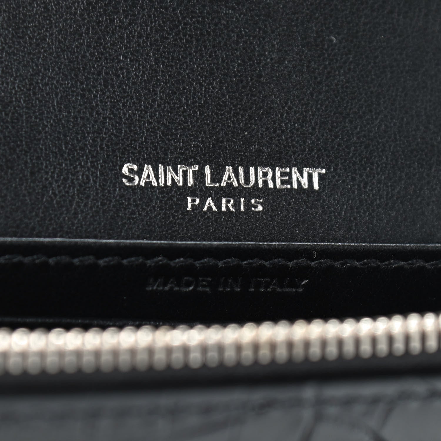 Saint Laurent Calfskin Crocodile Embossed Monogram Sunset Chain Wallet Black 6 of 8