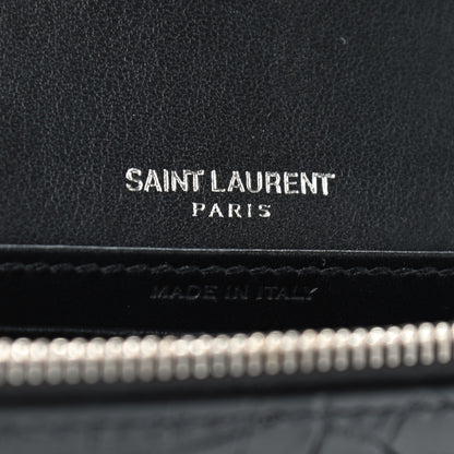 Saint Laurent Calfskin Crocodile Embossed Monogram Sunset Chain Wallet Black 6 of 8