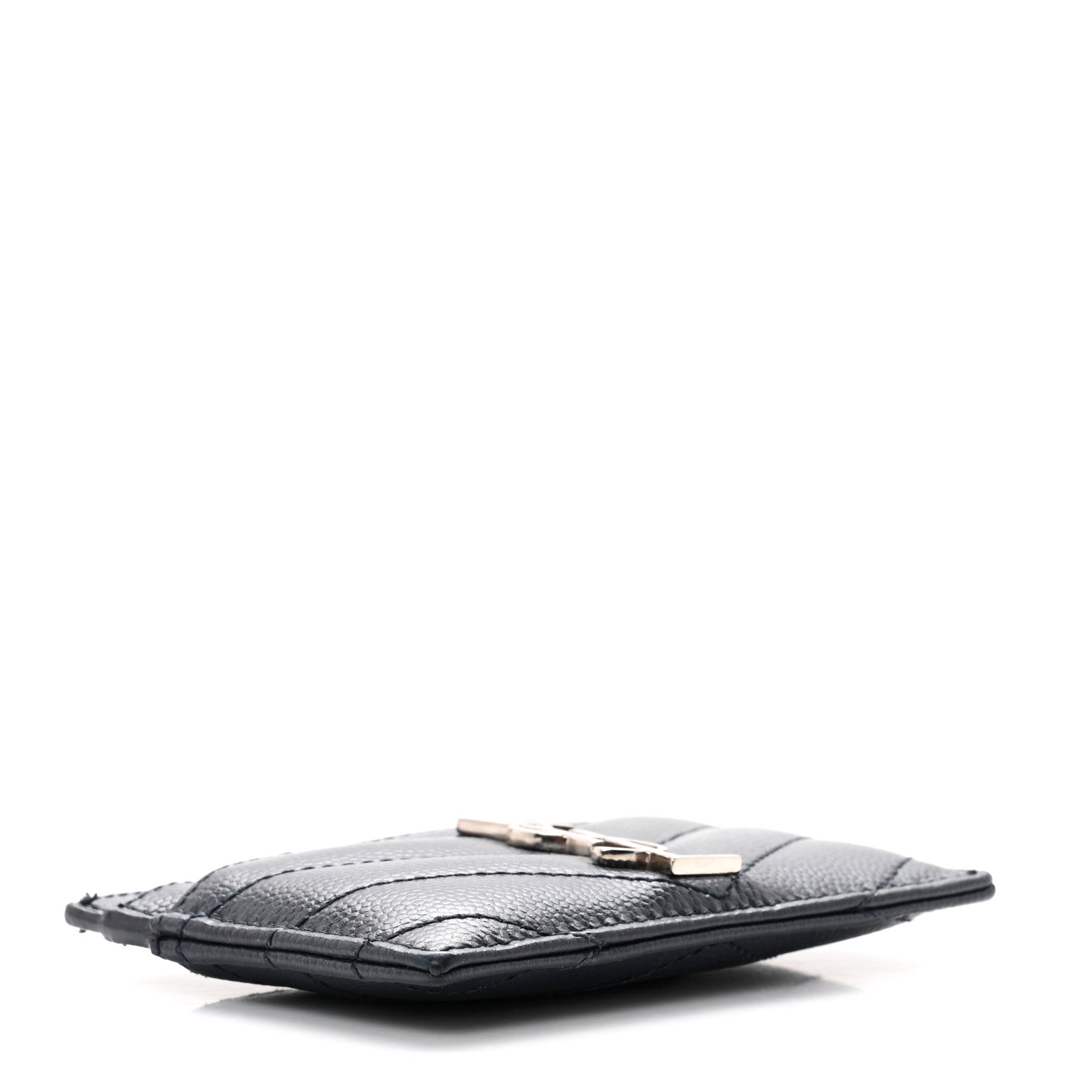 Saint Laurent Grain De Poudre Matelasse Chevron Monogram Credit Card Case Navy 4 of 7