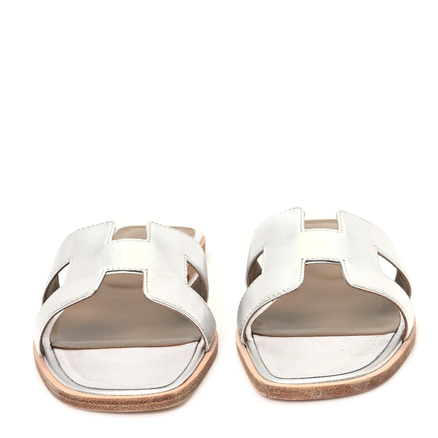 Hermes Metallic Nappa Oran Sandals 37.5 Gris Argente 3 of 9