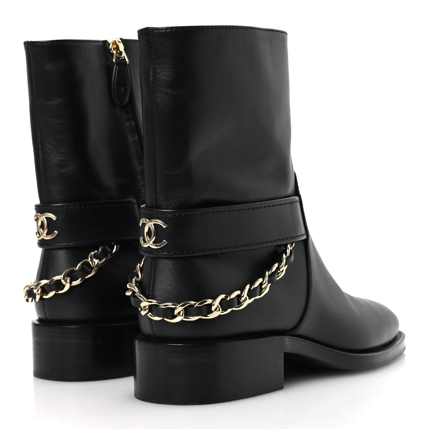 Chanel Calfskin Chain Short Boots 37.5 Black 5 of 13