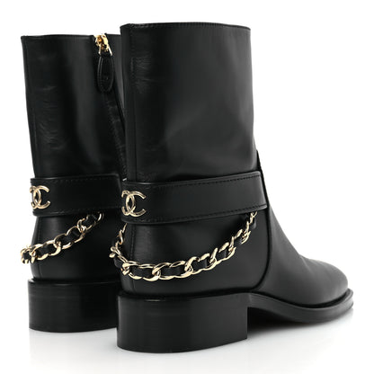 Chanel Calfskin Chain Short Boots 37.5 Black 5 of 13
