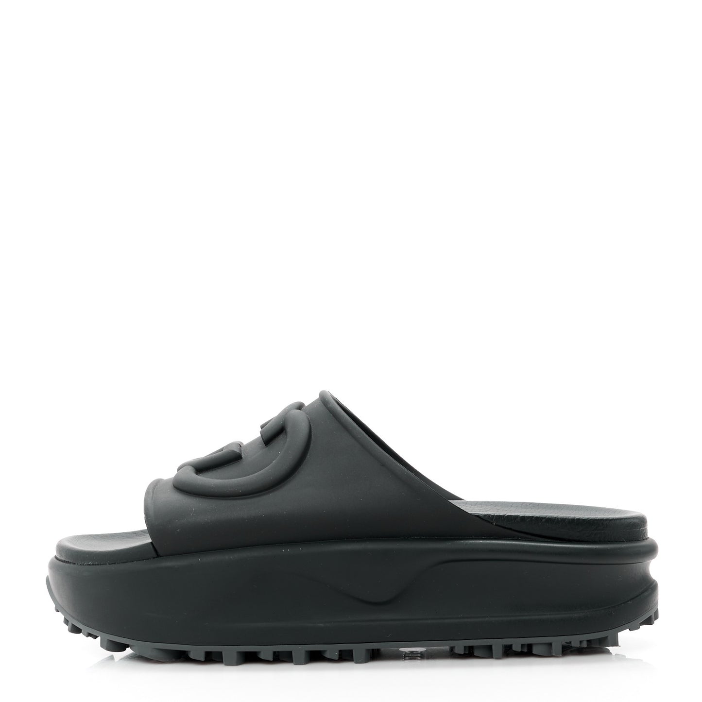 Soft Rubber Womens Interlocking G Platform 42mm Slide Sandals 38 Black