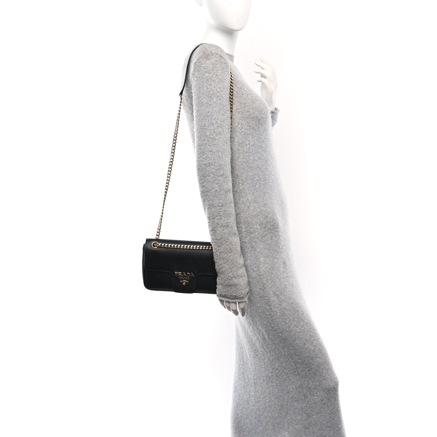 Saffiano Flap Shoulder Bag Black