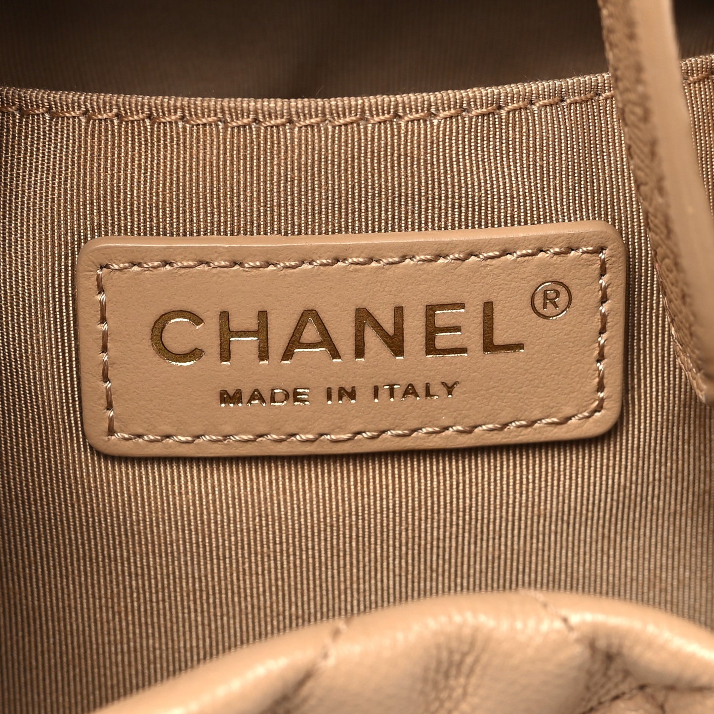 Caviar Quilted Rolled Up Bucket Drawstring Bag Beige