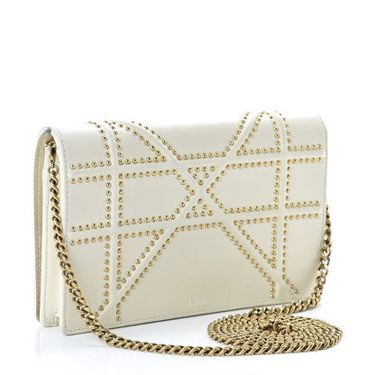 Christian Dior Calfskin Studded Diorama Wallet on Chain Pouch Off White 3 of 18