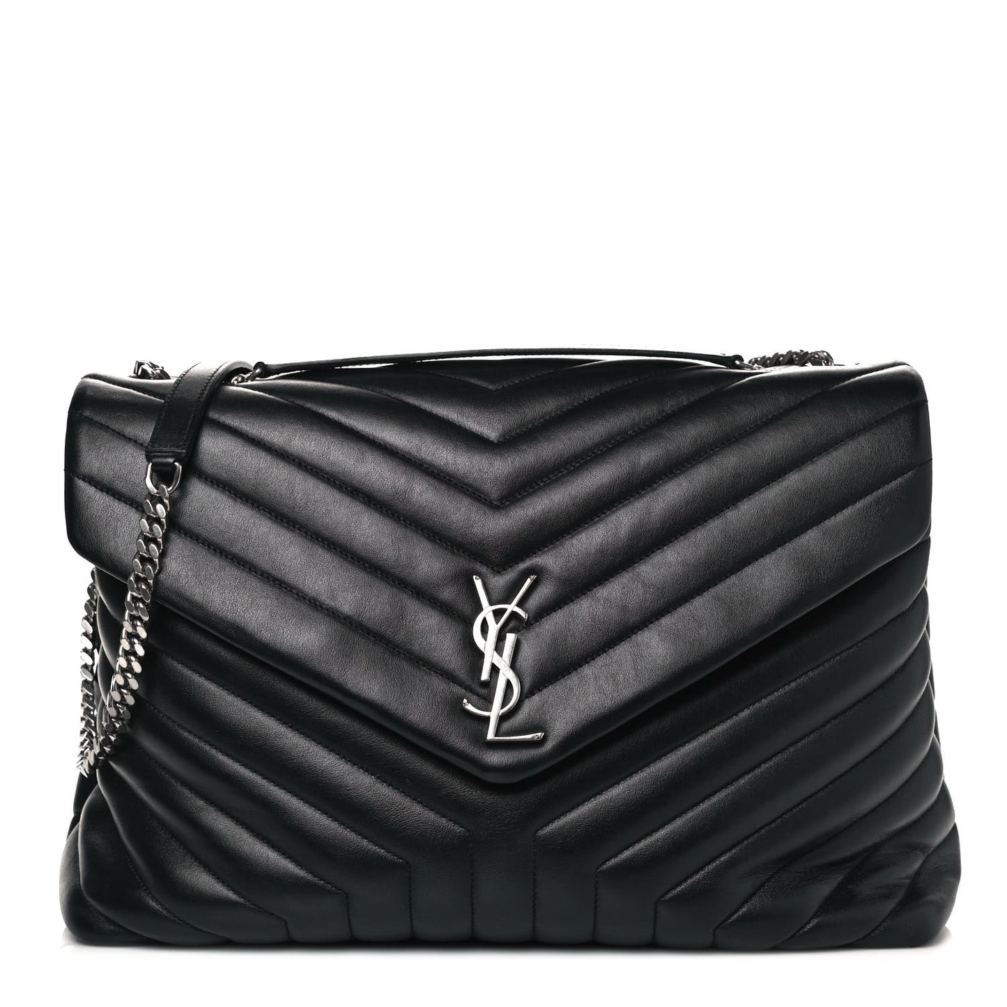 Calfskin Y Quilted Monogram Large Loulou Chain Satchel Black