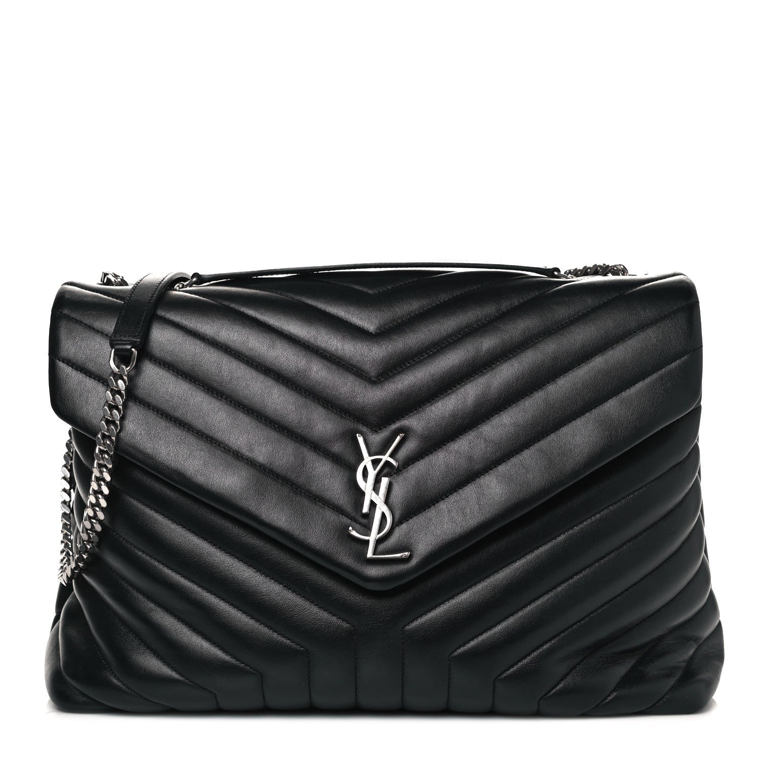 Saint Laurent Calfskin Y Quilted Monogram Large Loulou Chain Satchel Black 1 of 17