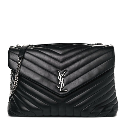 Saint Laurent Calfskin Y Quilted Monogram Large Loulou Chain Satchel Black 1 of 17