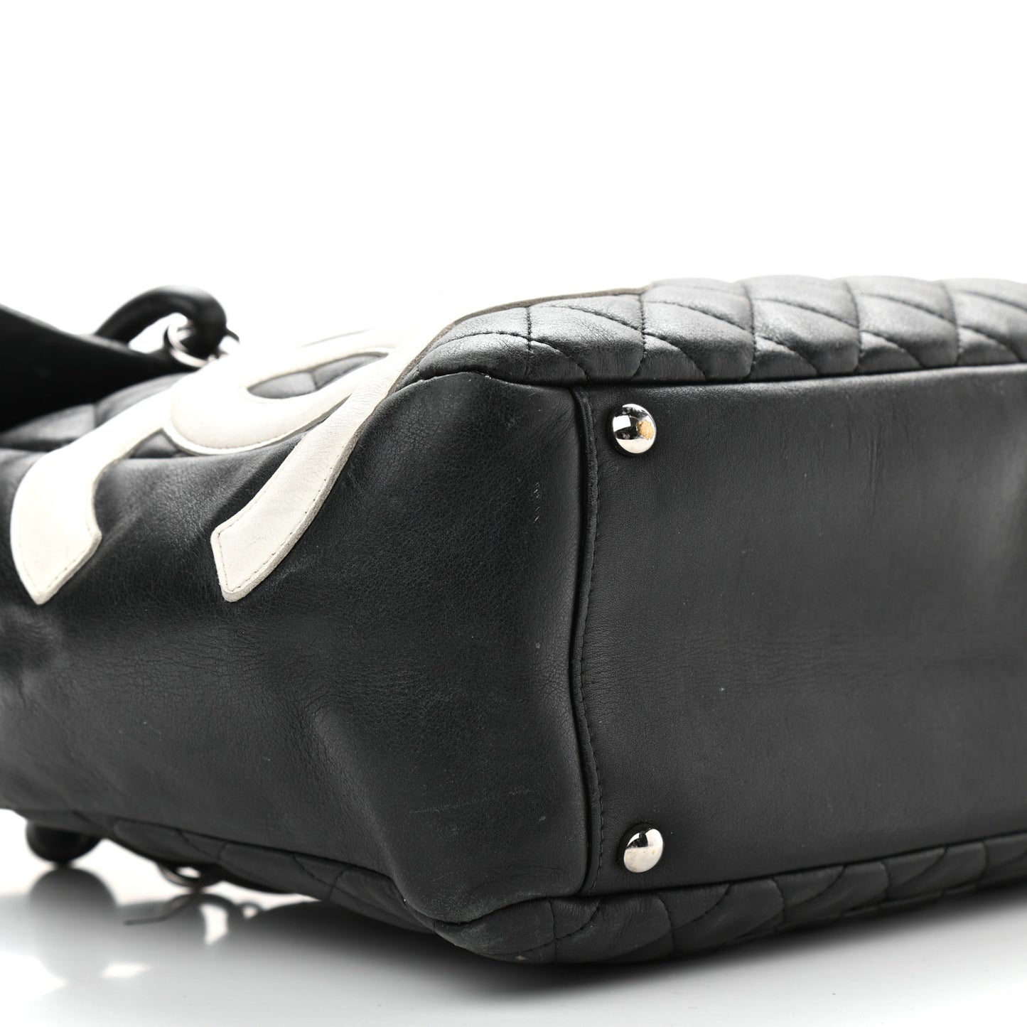 Calfskin Quilted Large Cambon Flap Black White