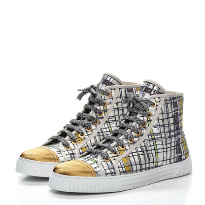 Chanel Metallic Tweed High Top Sneakers 40.5 Ecru Black Yellow Gold 3 of 9