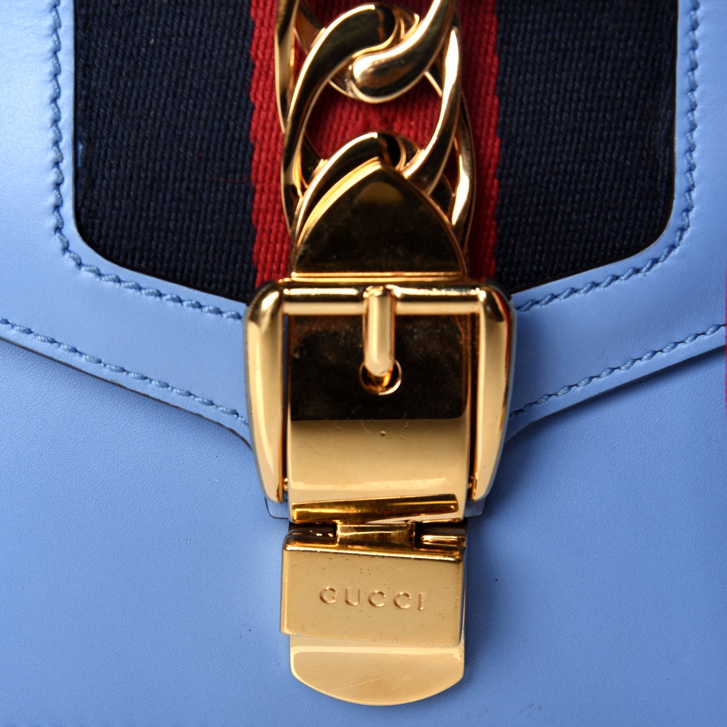 Gucci Calfskin Mini Sylvie Chain Shoulder Bag Clear Sky Blue 10 of 10