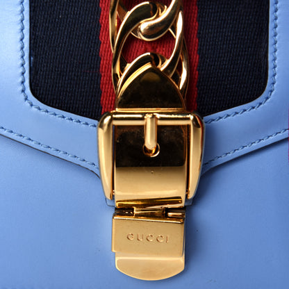 Gucci Calfskin Mini Sylvie Chain Shoulder Bag Clear Sky Blue 10 of 10