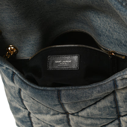 Saint Laurent Denim Quilted Medium Loulou Puffer Monogram Chain Satchel Blue Cinnamon 6 of 13
