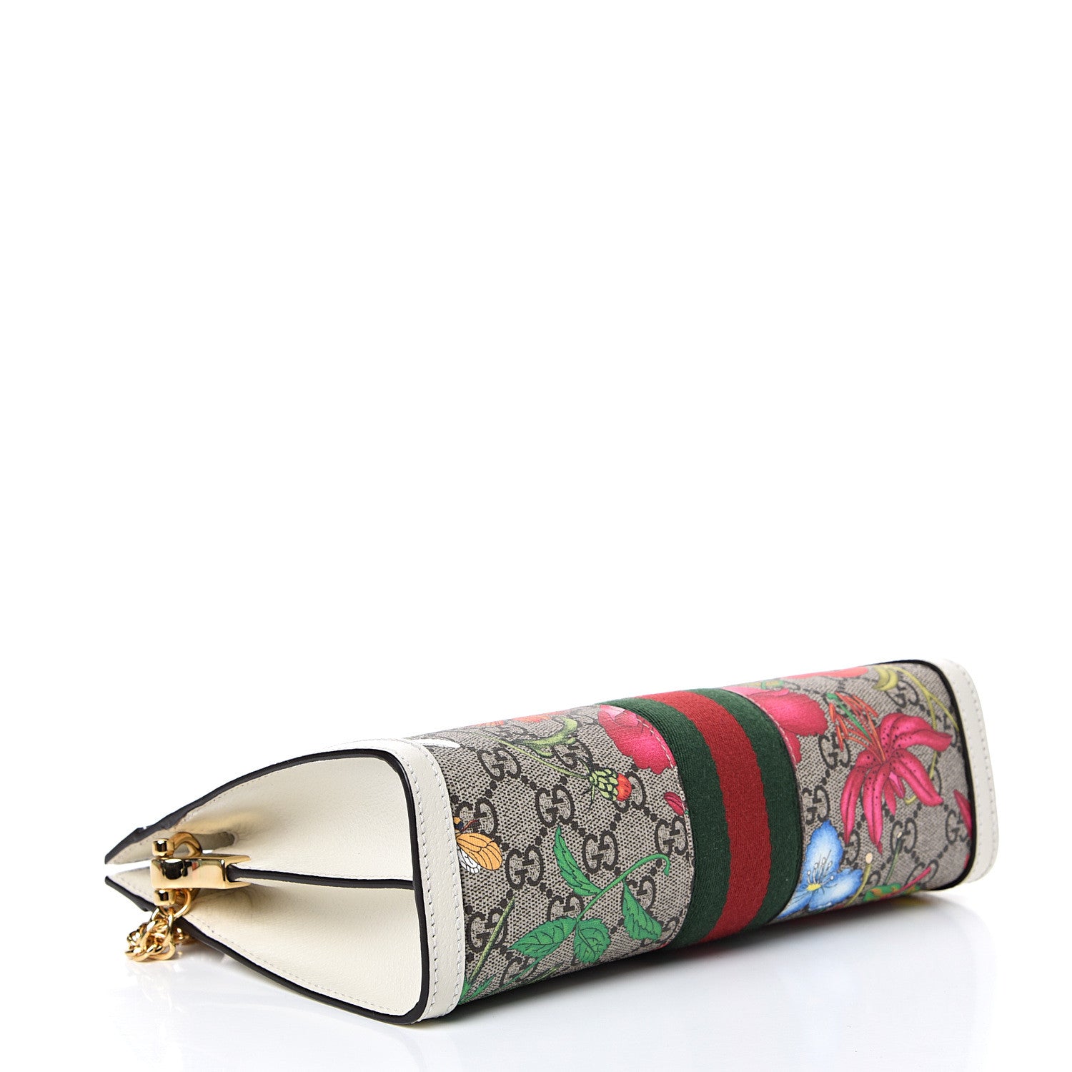 Gucci GG Supreme Monogram Flora Web Small Ophidia Chain Shoulder Bag White 3 of 11