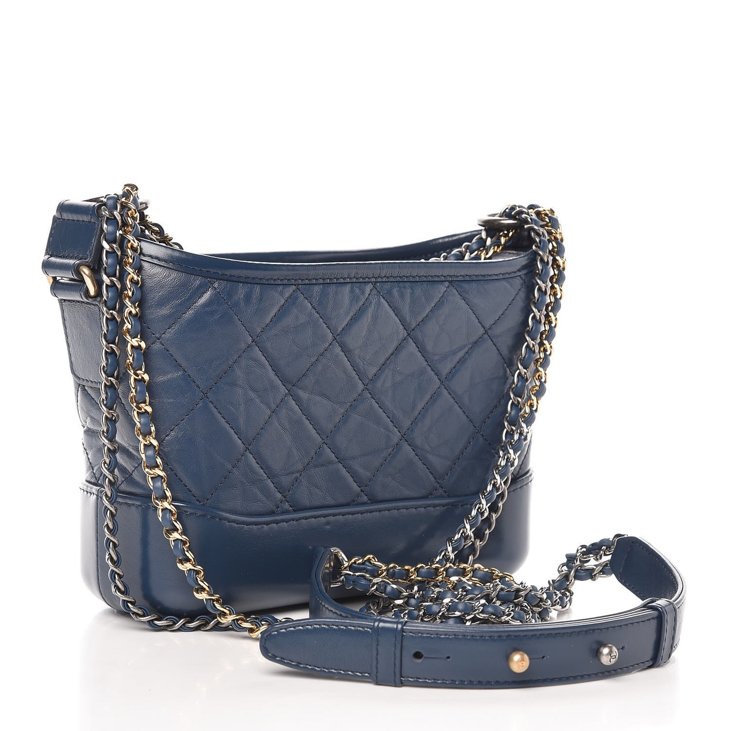 Aged Calfskin Quilted Small Gabrielle Hobo Navy