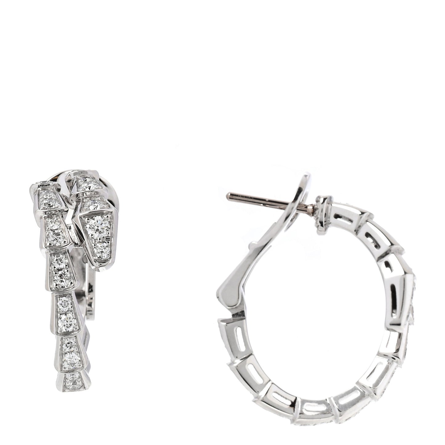 18K White Gold Diamond Serpenti Viper Hoop Pave Earrings