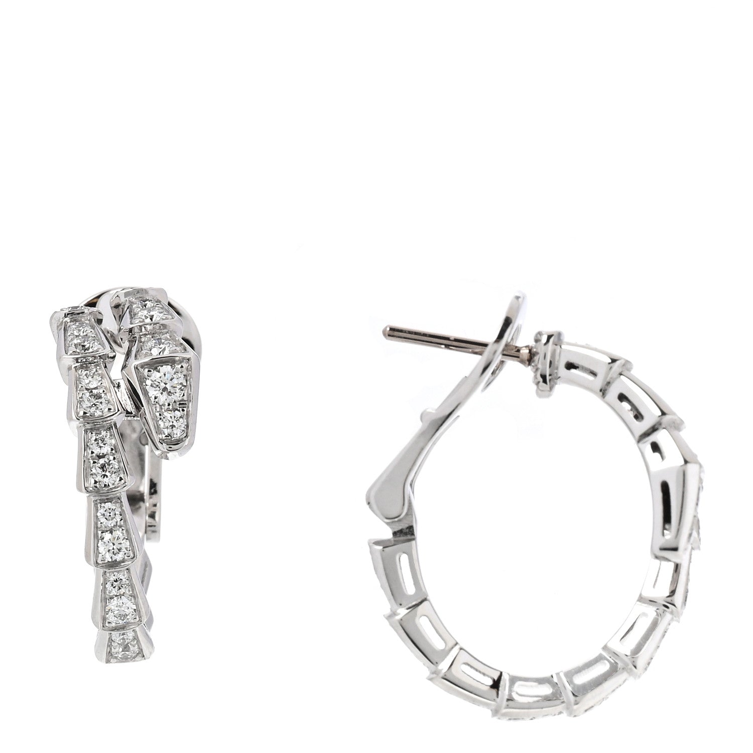 Bulgari 18K White Gold Diamond Serpenti Viper Hoop Pave Earrings 1 of 5