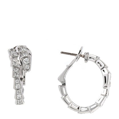 Bulgari 18K White Gold Diamond Serpenti Viper Hoop Pave Earrings 1 of 5