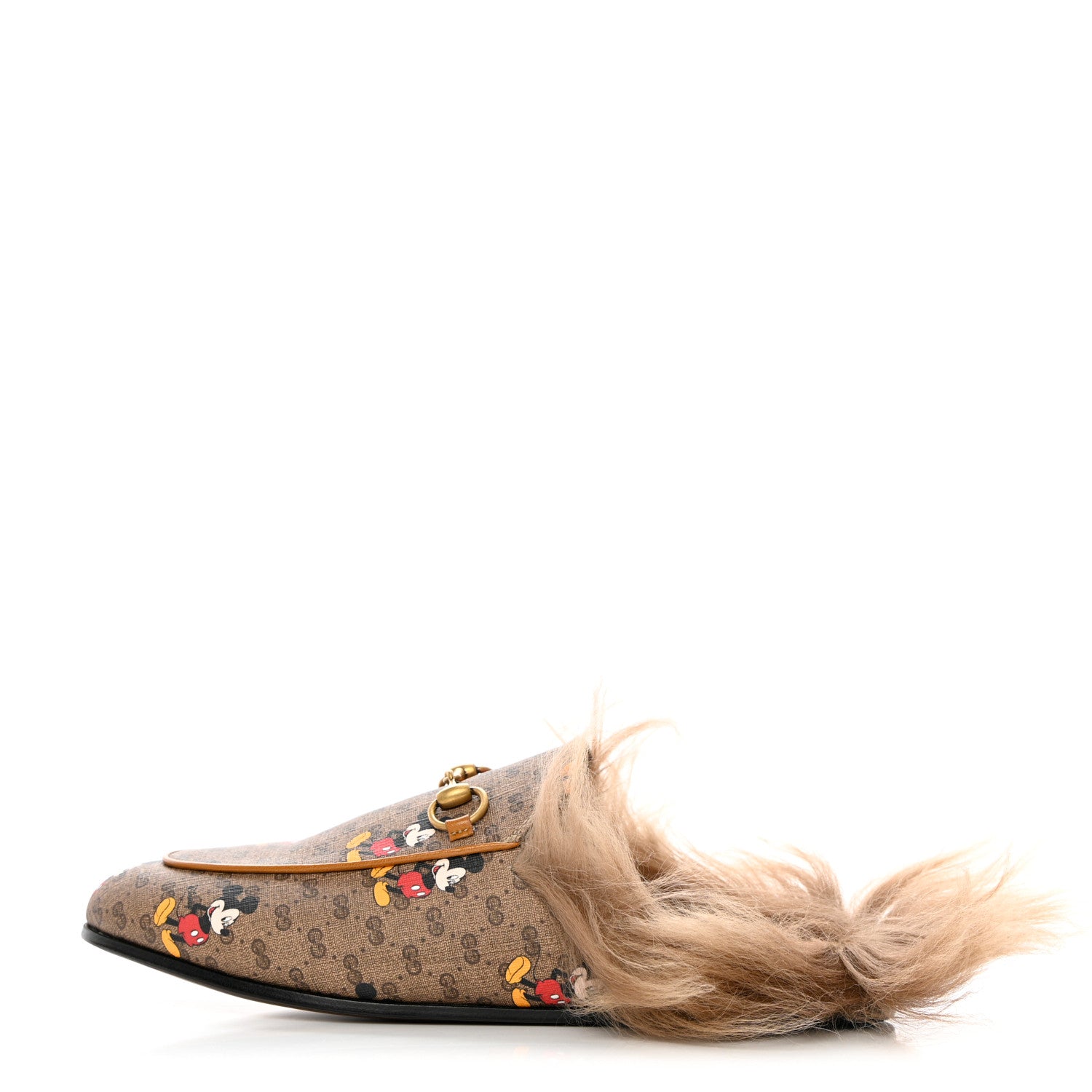 Gucci X DISNEY Mini Vintage GG Supreme Monogram Mickey Mouse Fur Womens Princetown Slippers 37.5 Beige Vintage Sun Oil 1 of 8
