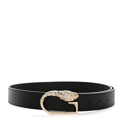 Gucci Moon Calfskin Crystal Tiger Head G Buckle 35mm Belt 85 34 Black 1 of 11