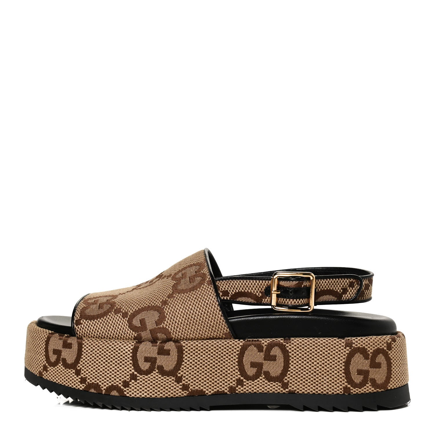 Gucci Monogram Maxi GG Granada Kid Angelina Platform 35mm Slingback Sandals 38 Camel Ebony Black 1 of 12