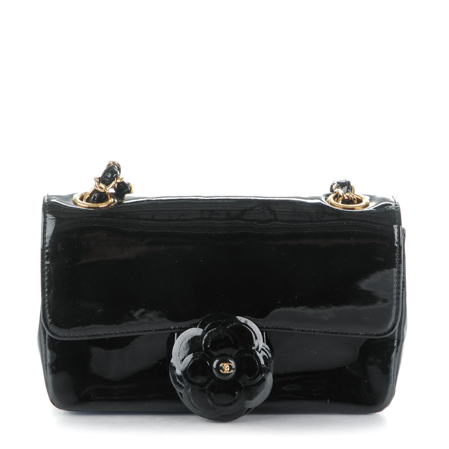 Chanel Patent Calfskin Camellia Mini Rectangular Flap Black 1 of 6