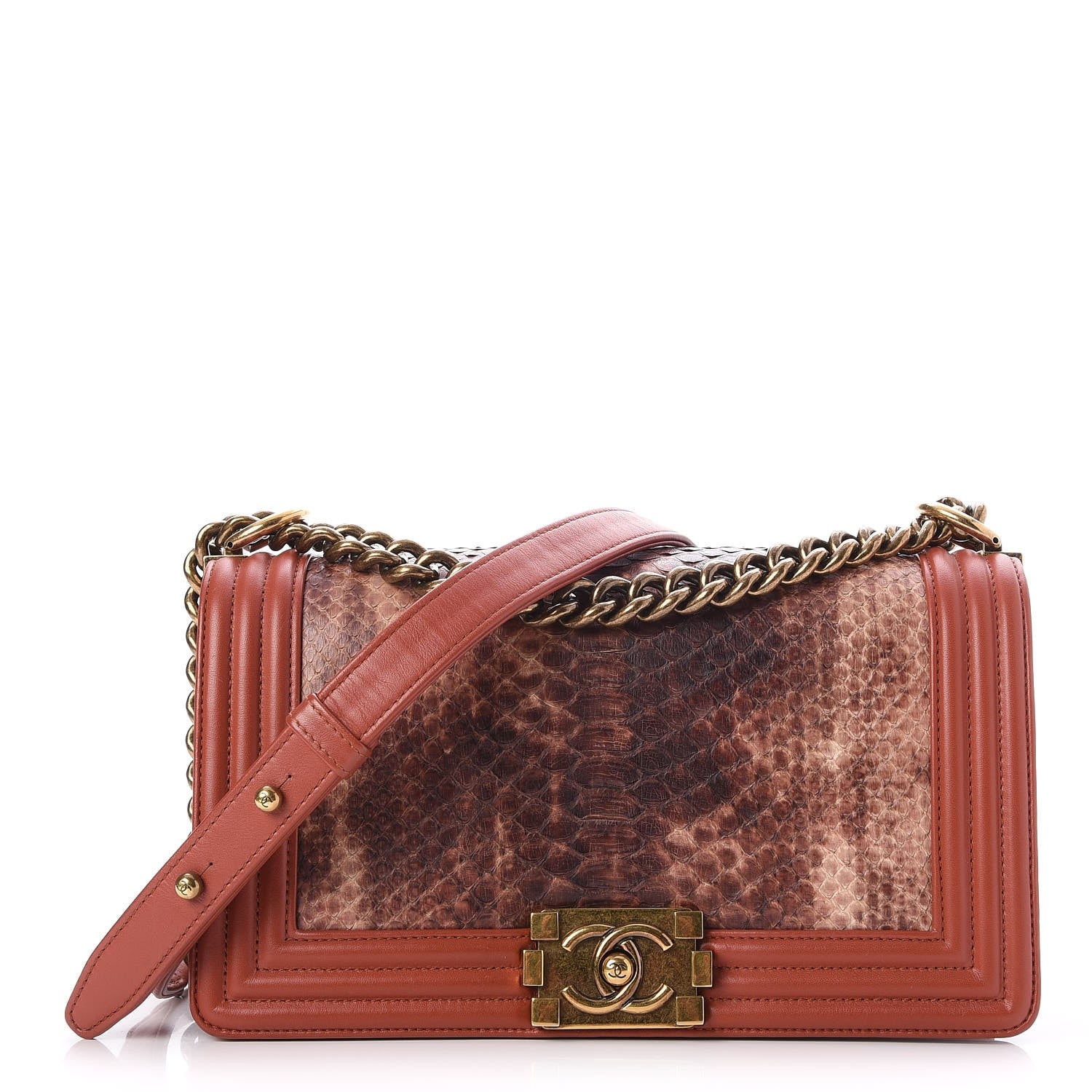 Red Chanel Python Chanel Python Medium Boy Flap Dark Orange 260011 – FASHIONPHILE