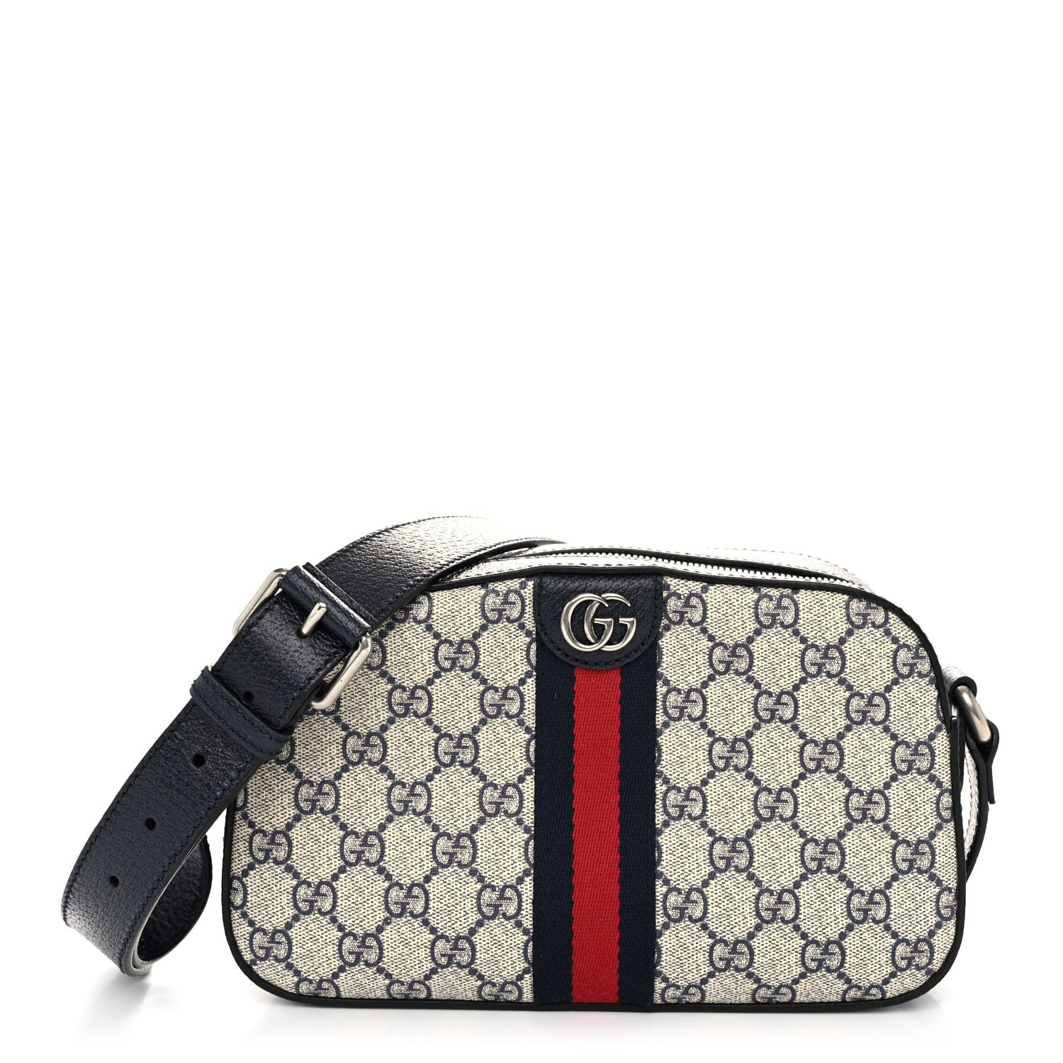 Gucci GG Supreme Monogram Textured Dollar Calfskin Web Small Ophidia Camera Bag Beige Blue 1 of 12