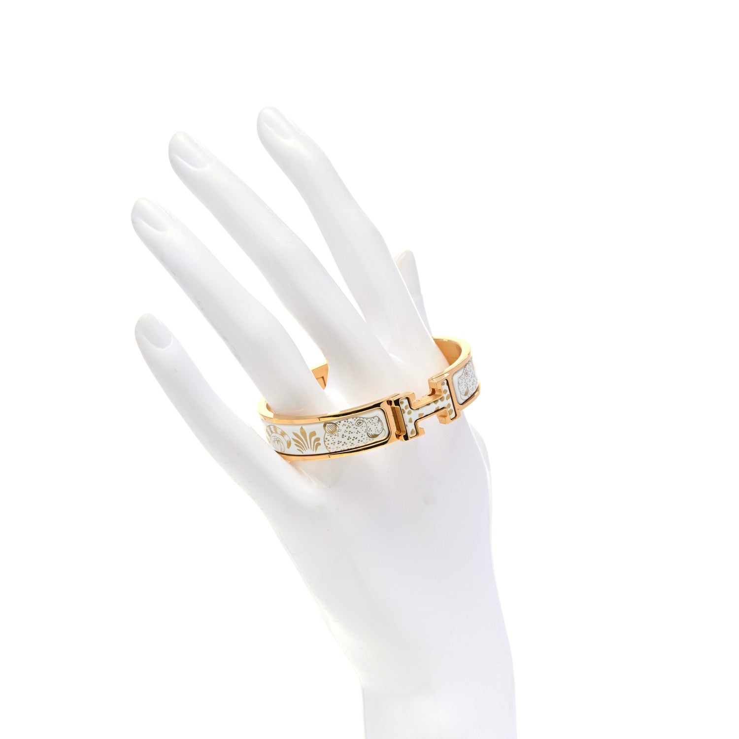 Hermes Enamel Printed Narrow Leopards Clic Clac H Bracelet PM Jaune Or White 2 of 4