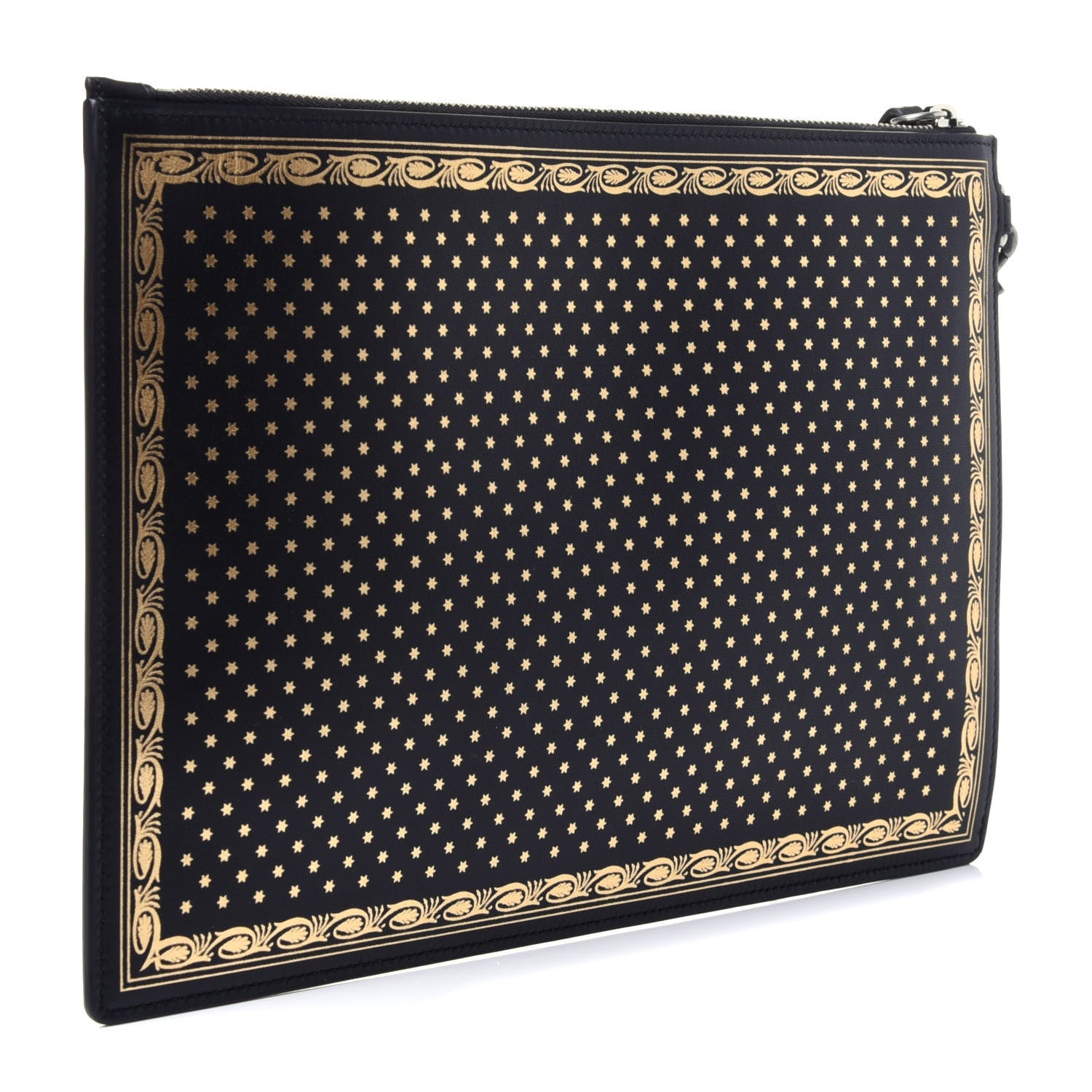 Gucci X SEGA Calfskin GUCCY Stars Zip Wristlet Pouch Black Gold 3 of 11